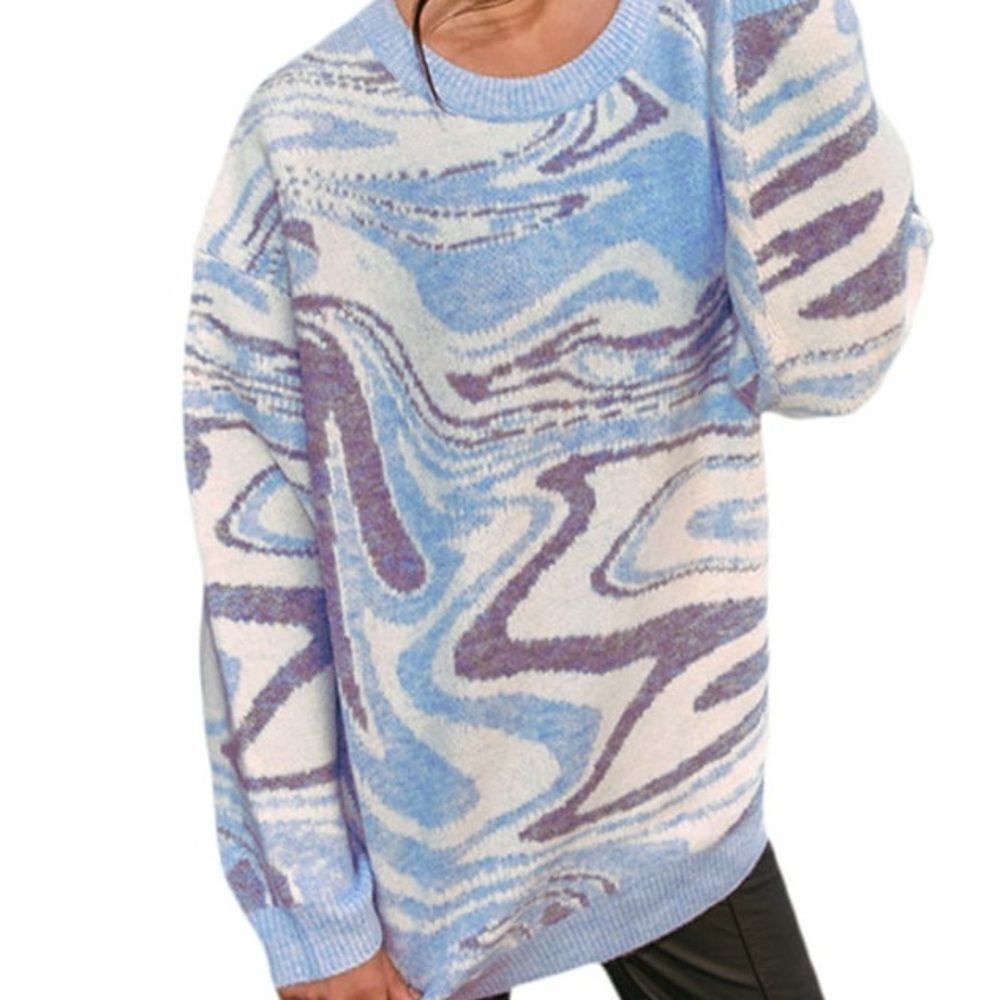 Glassons Blue Oversized Marbled Crewneck Sweater size Large